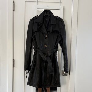 Izod Leather Women's Classic Black Trench Coat